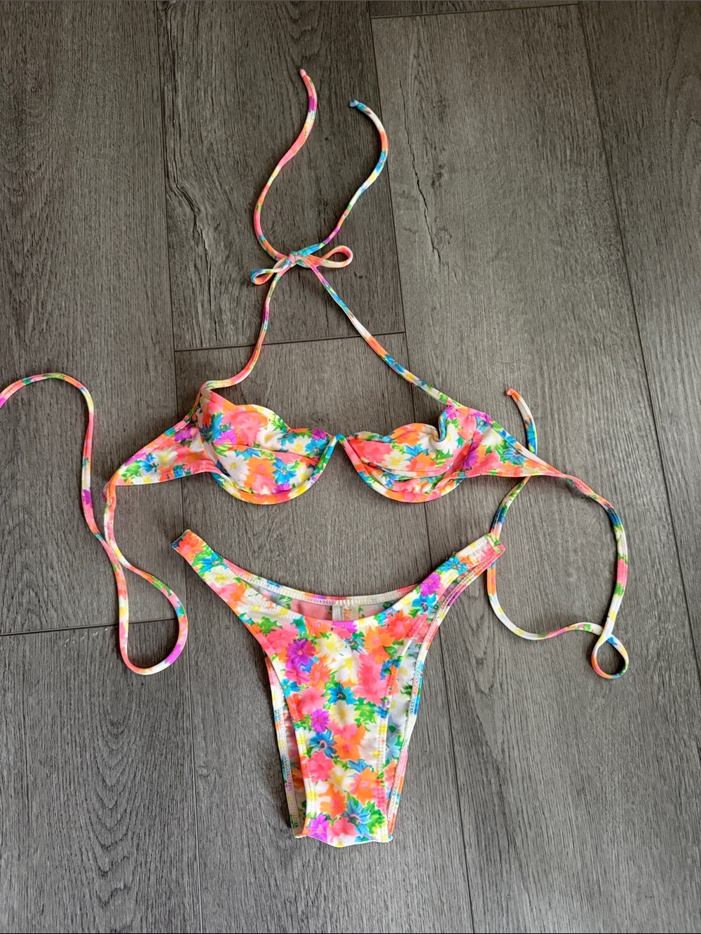 Deadstock 80’s Floral Bikini Set in Pink, Orange, Blue, Green